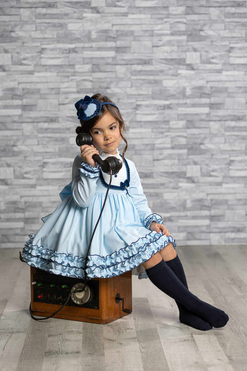 Abuela Tata Blue & Navy  Dress With Beautiful Bow Back - 2599343