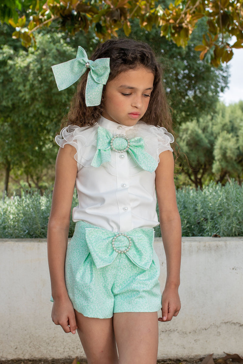 Naxos White & Green Shorts Set - 7366
