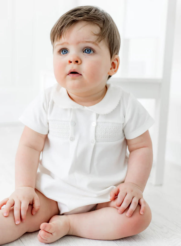 Ivory Baby Boys Smocked Romper - B0455