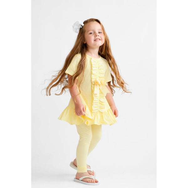 "Larosa" Girls Frilly 3 Piece Tracksuit Set - lemon - Top, Leggings & Shorts