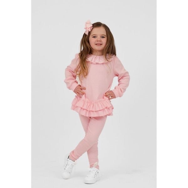 Harris Kids "Leah" Girls Frilly Neck Legging Tracksuit Pink