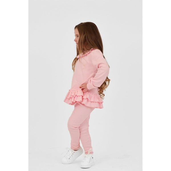 Harris Kids "Leah" Girls Frilly Neck Legging Tracksuit Pink