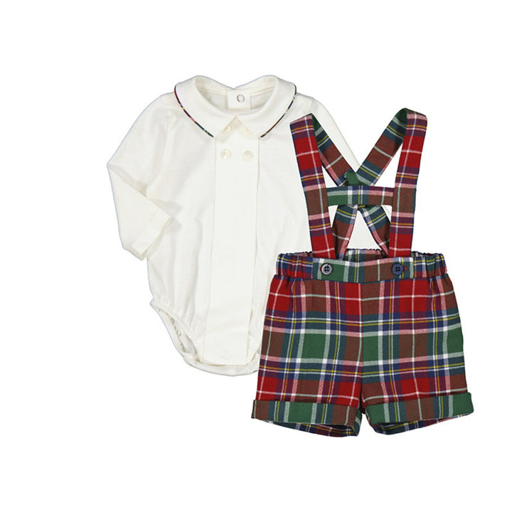 Mayoral Boys Three Piece Tartan Set With Green Cardigan - 2239