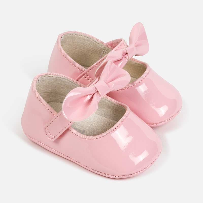 Mayoral Baby Pink Patent Pram Bow Shoes - 9286
