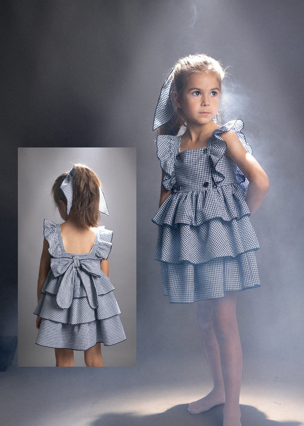 Basmarti Navy & White Gingham Hair band To Match Dress - 25035