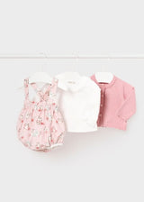 Mayoral Baby Girls Pink Bunny Rabbit velour Three Piece Set - Romper, Blouse & Cardigan  - 2245