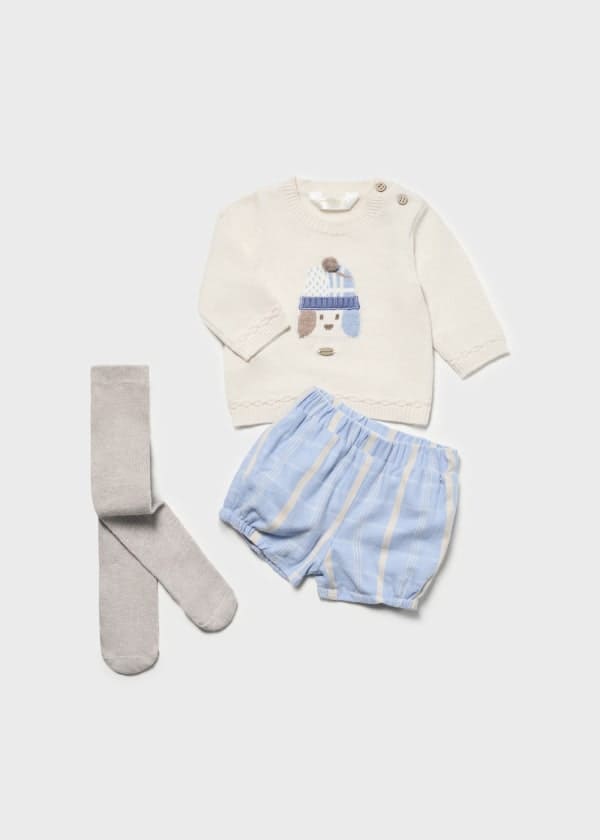 Mayoral 3 Piece Puppy Set - Jumper, Short & Tights - 2244 - Green