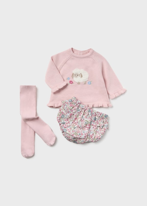 Mayoral Baby Girls Three Piece Set - Jumper, Frilly Jam Pants & Tights - 2243 - Rosa Baby