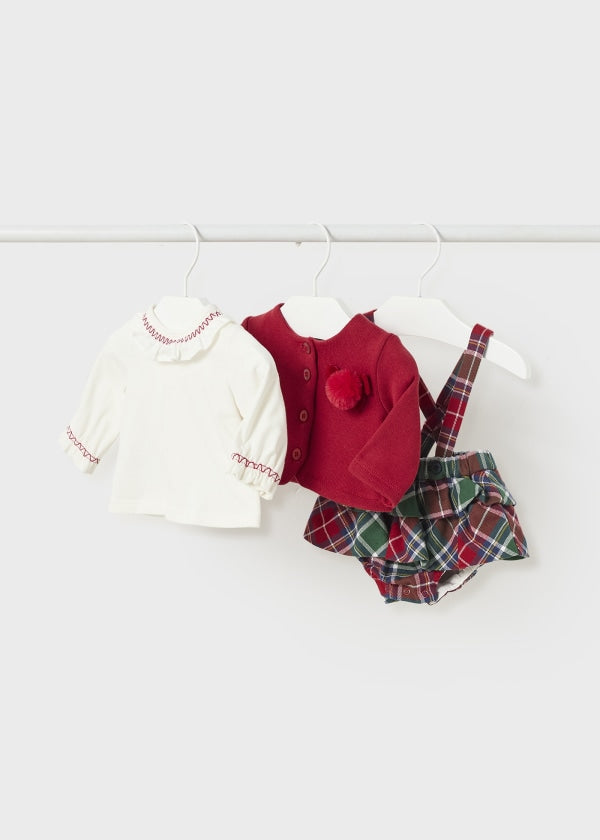 Mayoral Three Piece Set With Cardigan - 2238 - Red & Green Tartan