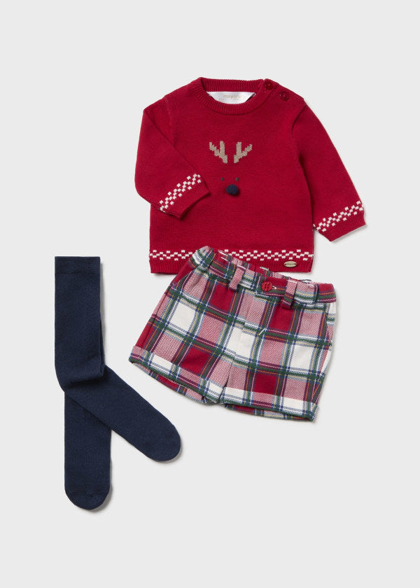 Mayoral Baby Boys Three Piece Christams Jumper, Shorts & Tights Set - 2249