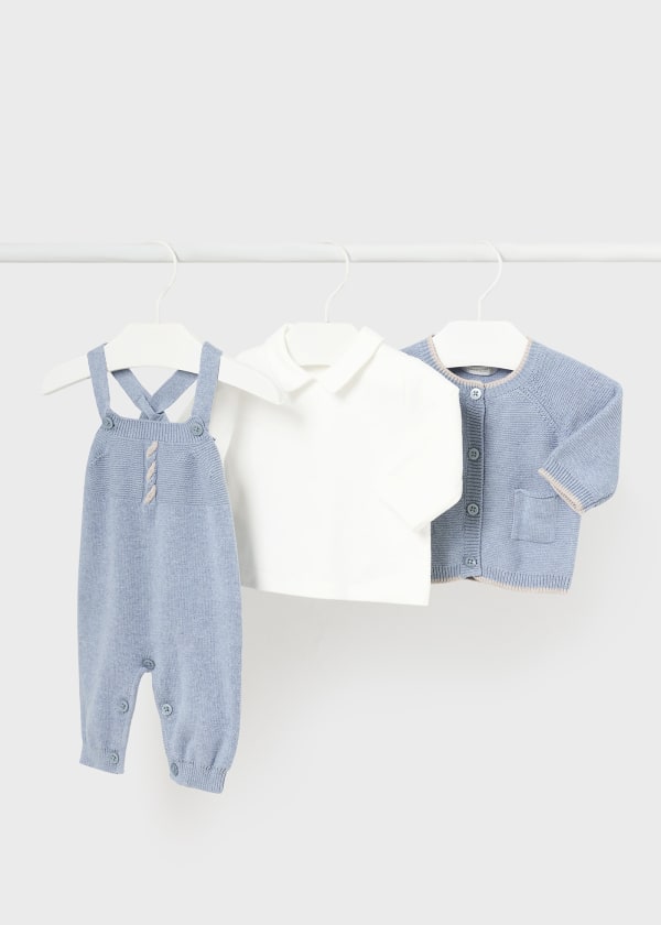 Mayoral Baby Boys 3 Piece Knitted Dungaree Set - 2621