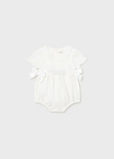 Mayoral Baby Ceremonial Romper With Lace Detail & Bows - 1630 - Ivory