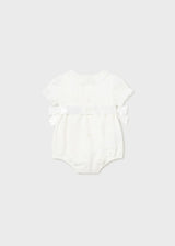 Mayoral Baby Ceremonial Romper With Lace Detail & Bows - 1630 - Ivory