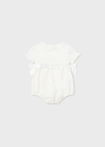 Mayoral Baby Ceremonial Romper With Lace Detail & Bows - 1630 - Ivory