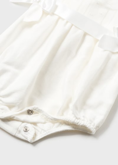 Mayoral Baby Ceremonial Romper With Lace Detail & Bows - 1630 - Ivory