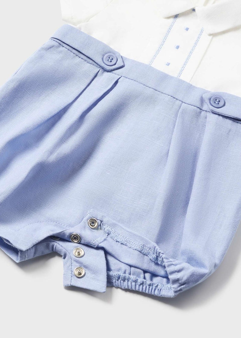 Mayoral Newborn Formal Romper European Linen - Blue - 1635