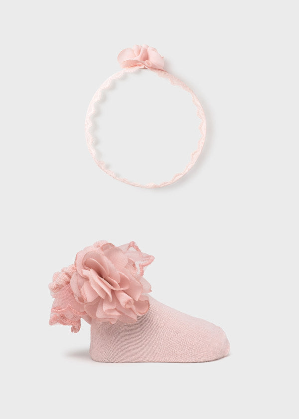 Mayoral Baby Girls "Rosa Baby" Pink Lace Socks & Matching Headband Set - 9869