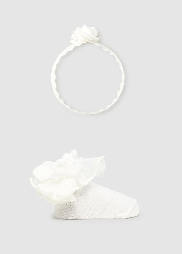 Mayoral Baby Girls Ivory Lace Socks & Matching Headband Set - 9869