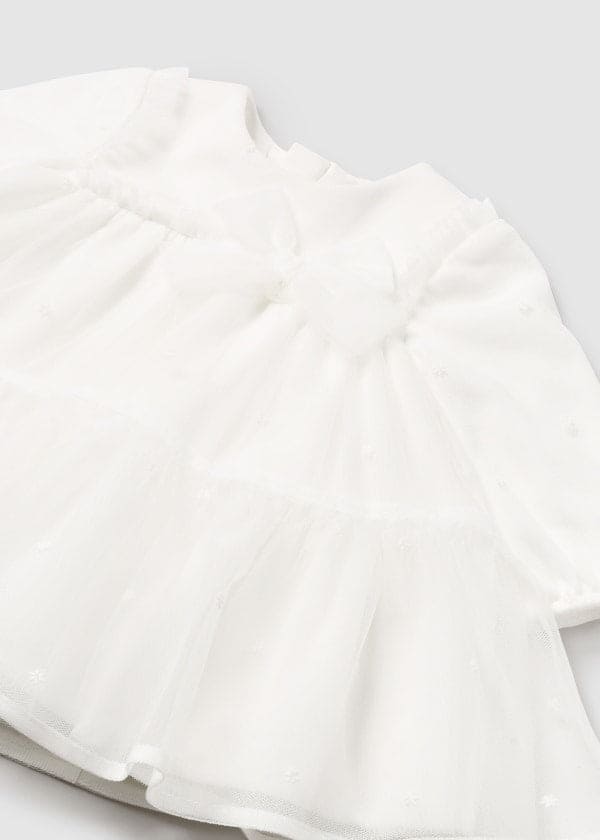 Mayoral Baby Girls Winter White Tulle Dress With Bow - 2805