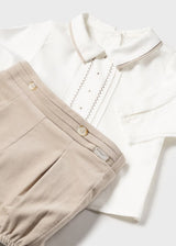 Mayoral Boys Ivory Shirt & Beige Velour Shorts Set - 2247