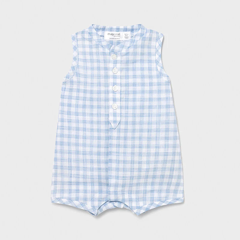 Mayoral Blue Check 100% Cotton Romper 1621