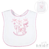 White & Pink Rocking Horse Bib With Bows
