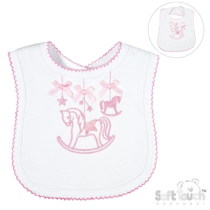 White & Pink Rocking Horse Bib With Bows