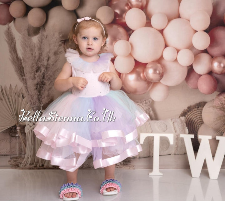 Caramelo Kids Rainbow Tulle Diamanté Party Dress - C0321147