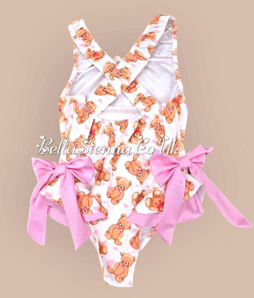 Girls "Teddy Bear" Swimsuit With Pink Bows