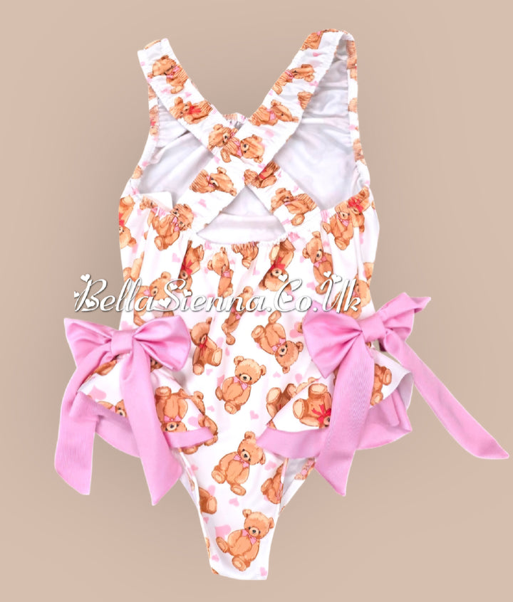 Girls "Teddy Bear" Swimsuit With Pink Bows