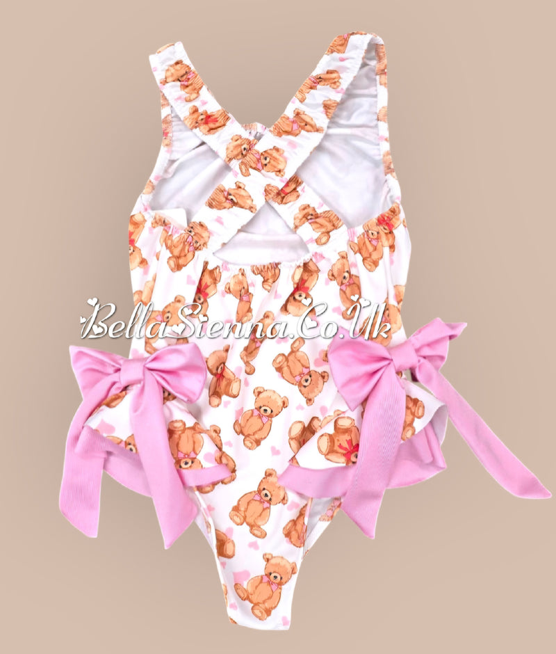 Girls "Teddy Bear" Swimsuit With Pink Bows