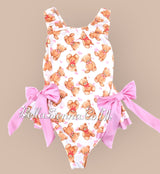 Girls "Teddy Bear" Swimsuit With Pink Bows