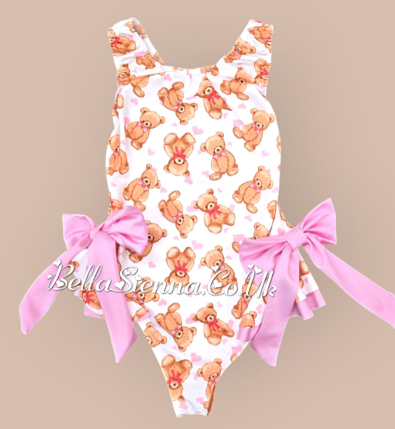 Girls "Teddy Bear" Swimsuit With Pink Bows