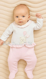 Girls Pink & White Teddy Bear With Balloons Two Piece Set - MOD 18