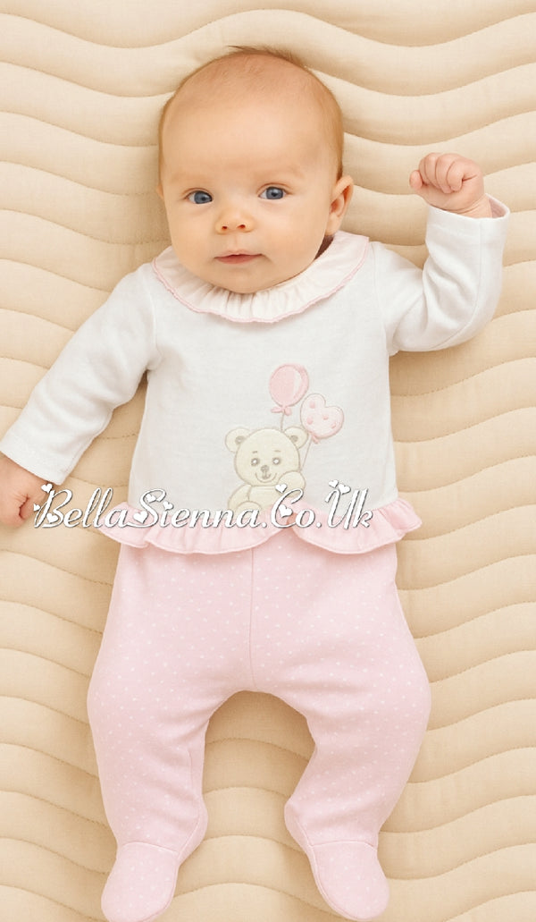 Girls Pink & White Teddy Bear With Balloons Two Piece Set - MOD 18