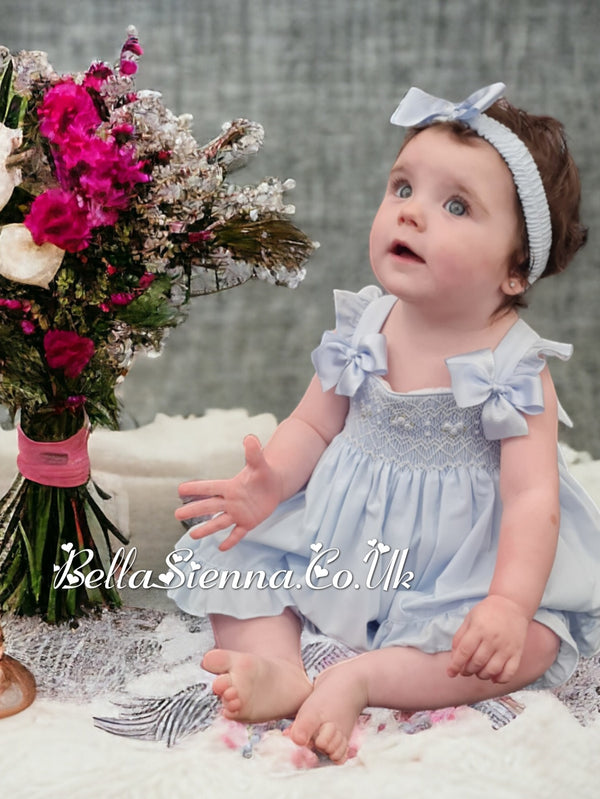 Pretty Originals Blue Hand Smocked Dress, Bloomers & Headband - MT02319