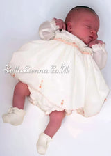 Sarah Louise Baby Girls Ivory And Peach Smocked Dress And Knickers - 0129460