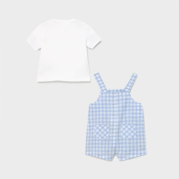 Mayoral White T-shirt & Blue & White Check Dungaree Set 1639