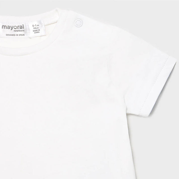 Mayoral White T-shirt & Blue & White Check Dungaree Set 1639