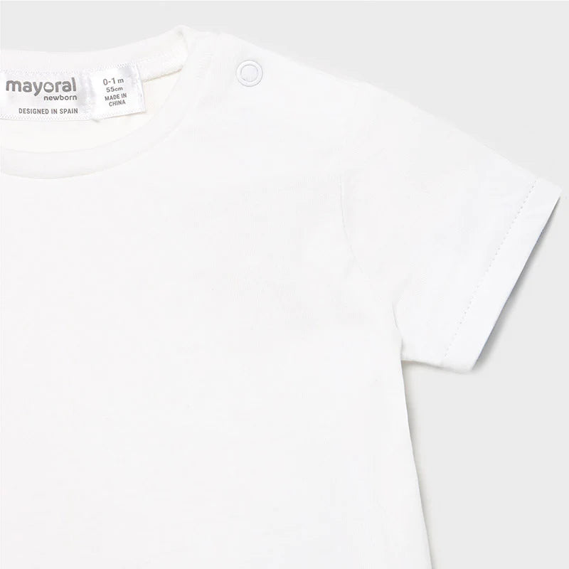 Mayoral White T-shirt & Blue & White Check Dungaree Set 1639