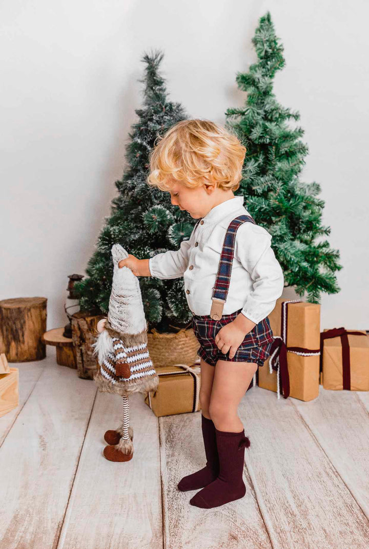 Boys Red Tartan Shirt, Shorts & Braces Set - 17902