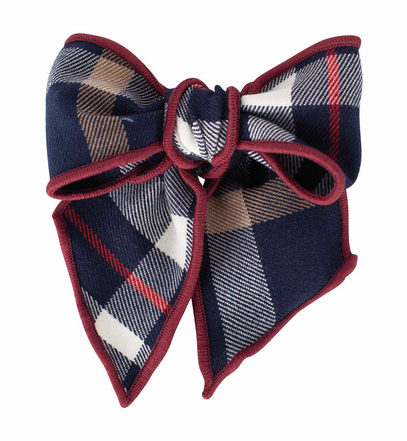 Navy & Burgundy Check Hair Bow - 77026