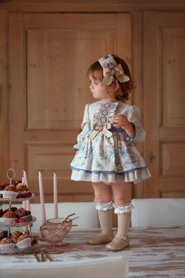 Miranda Beige & Blue Floral Dress & Pants Set - 138 VB