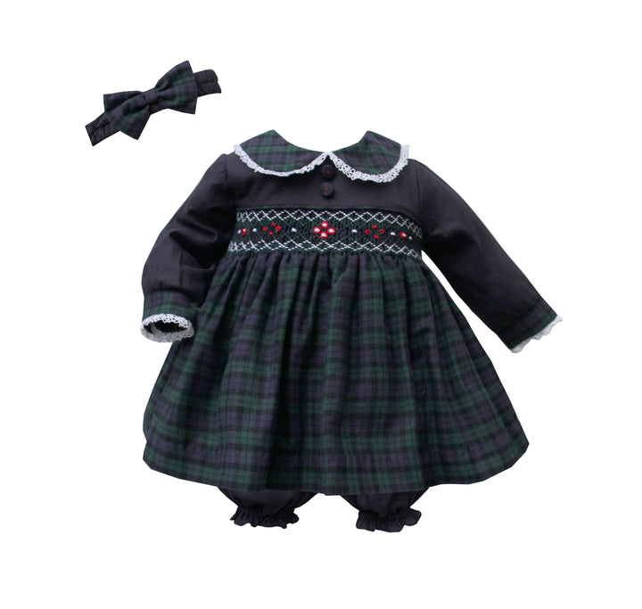 Pretty Originals Navy & Green Check Dress, Bloomers & Headband - MT02329