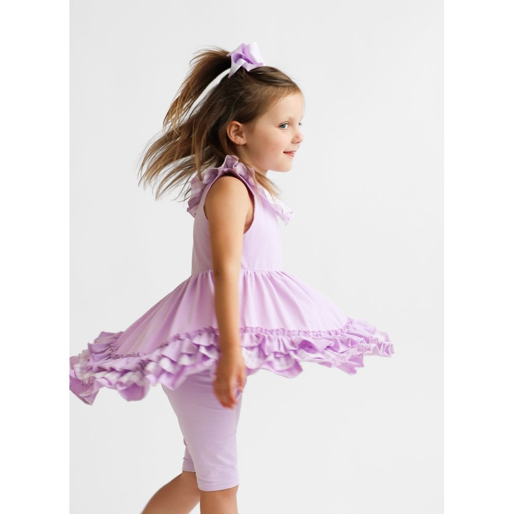 "Remi" Girls Frilly Gingham Cycling Short Set Lilac