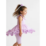 "Remi" Girls Frilly Gingham Cycling Short Set Lilac