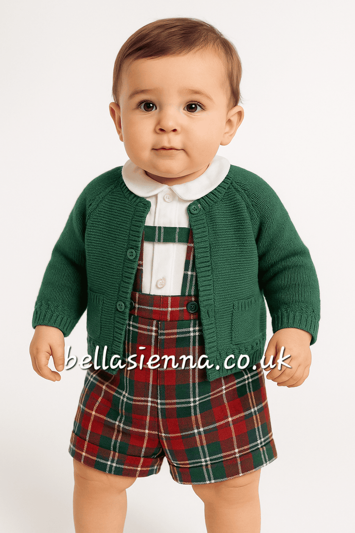 Mayoral Boys Three Piece Tartan Set With Green Cardigan - 2239