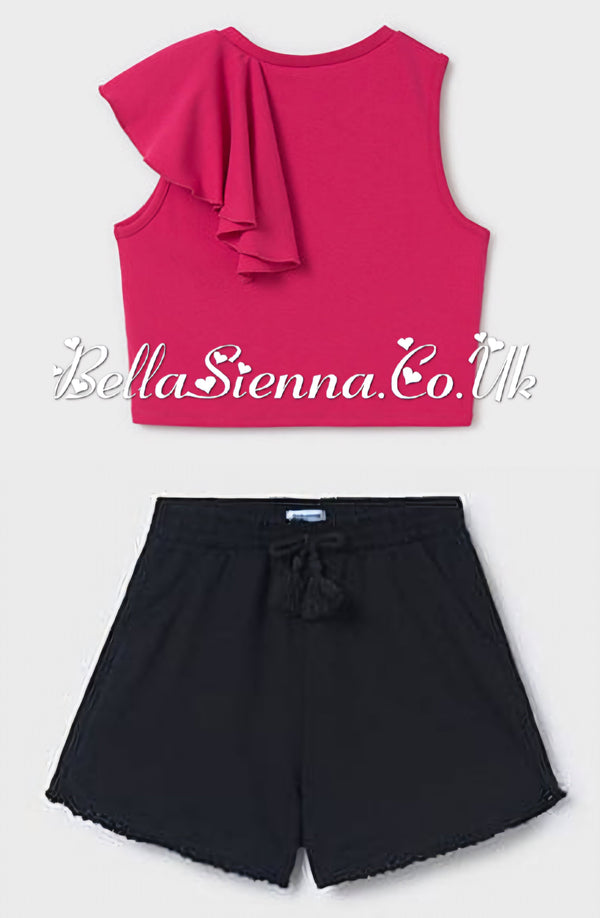 Mayoral Older Girls Trendy Pink Top & Black Shorts Set - 6034 & 272