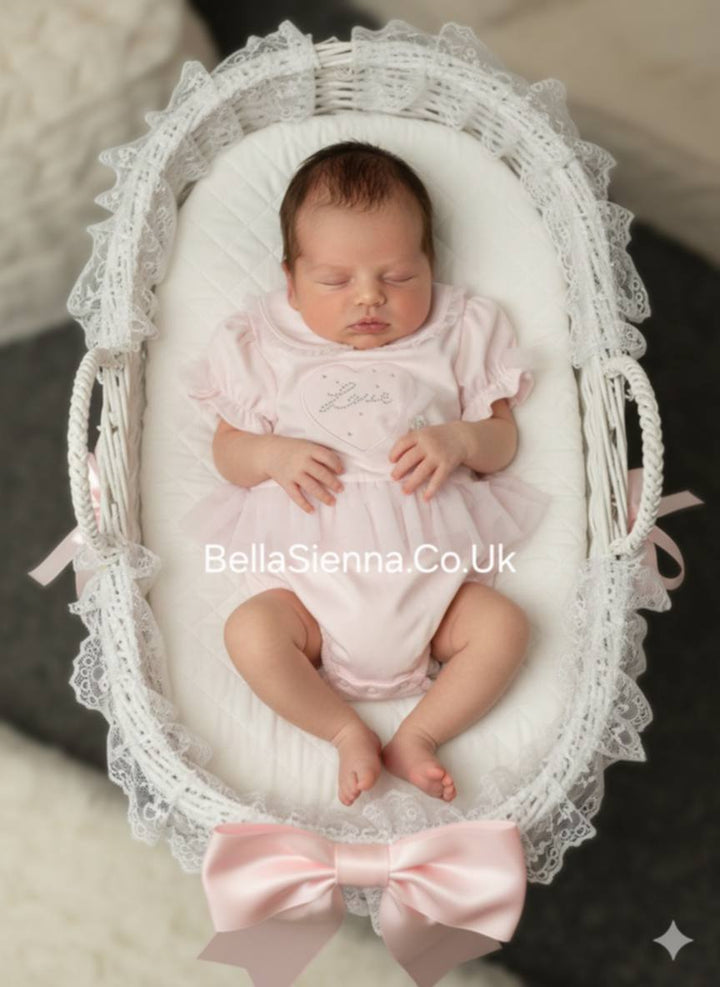 Deolinda "AMORE" Baby Girls Pretty Pink Romper With Diamante & Tulle - DBV26503