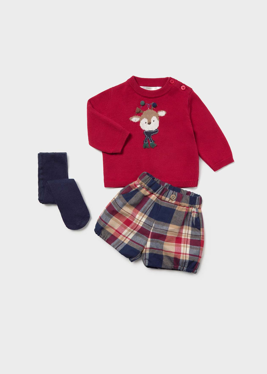 Mayoral Baby Boys Three Piece Christmas Reindeer Jumper, Shorts & Tights Set - 2265